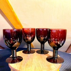 Set of 4 MCM Purple Blown Glass Wine Glasses